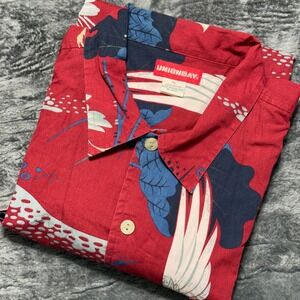 Unionbay Button Down Shirt Mens XL Red Crane Floral Short Sleeve IYT01068
